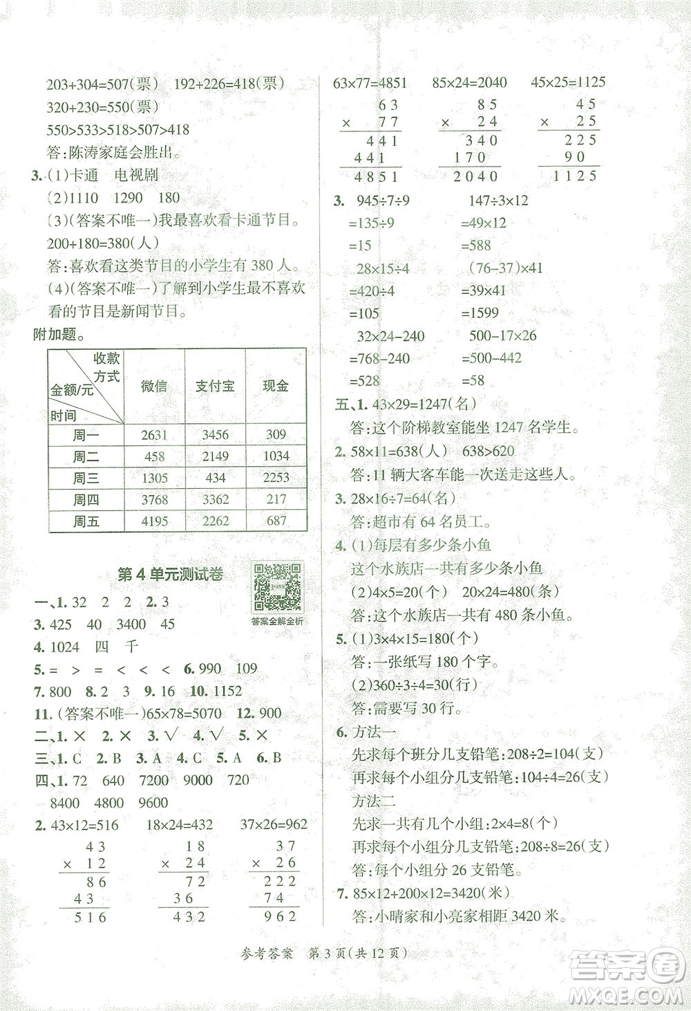 陜西師范大學(xué)出版總社有限公司2021小學(xué)學(xué)霸單元期末標(biāo)準(zhǔn)卷數(shù)學(xué)三年級下RJ人教版答案