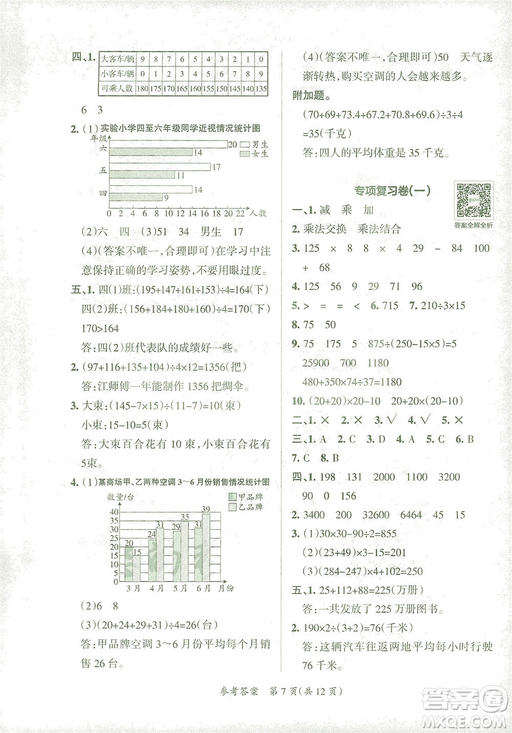 陜西師范大學(xué)出版總社有限公司2021小學(xué)學(xué)霸單元期末標(biāo)準(zhǔn)卷數(shù)學(xué)四年級(jí)下RJ人教版答案