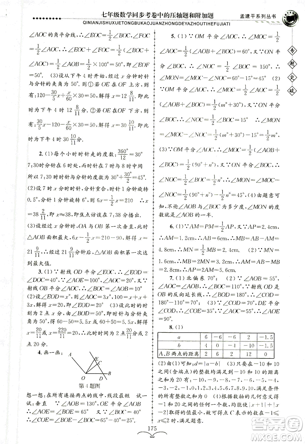 浙江工商大學(xué)出版社2021專題突破同步考卷中的壓軸題和附加題七年級(jí)數(shù)學(xué)答案