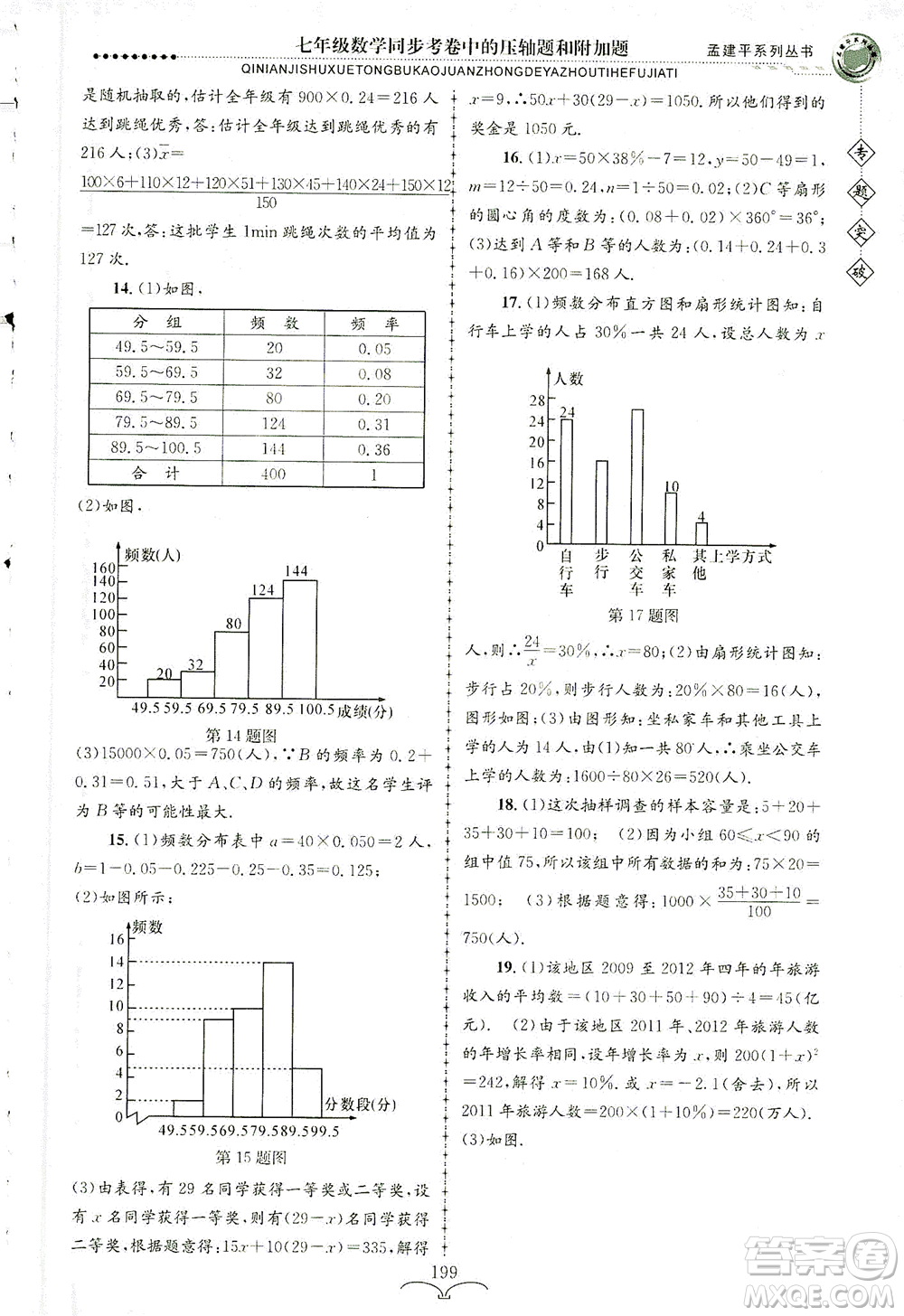 浙江工商大學(xué)出版社2021專題突破同步考卷中的壓軸題和附加題七年級(jí)數(shù)學(xué)答案