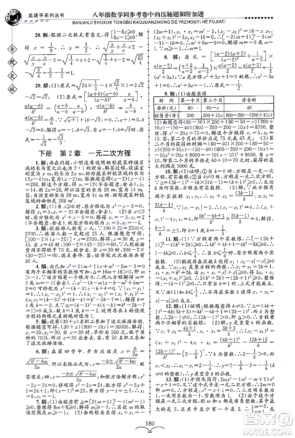 浙江工商大學出版社2021專題突破同步考卷中的壓軸題和附加題八年級數(shù)學答案