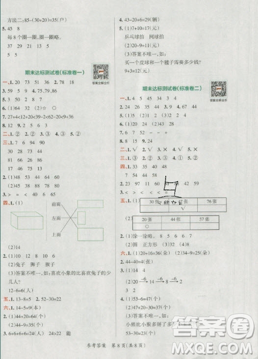 陜西師范大學(xué)出版總社有限公司2021小學(xué)學(xué)霸單元期末標(biāo)準(zhǔn)卷數(shù)學(xué)一年級(jí)下RJ人教版答案