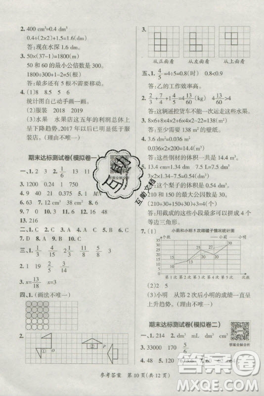 陜西師范大學(xué)出版總社有限公司2021小學(xué)學(xué)霸單元期末標準卷數(shù)學(xué)五年級下RJ人教版答案