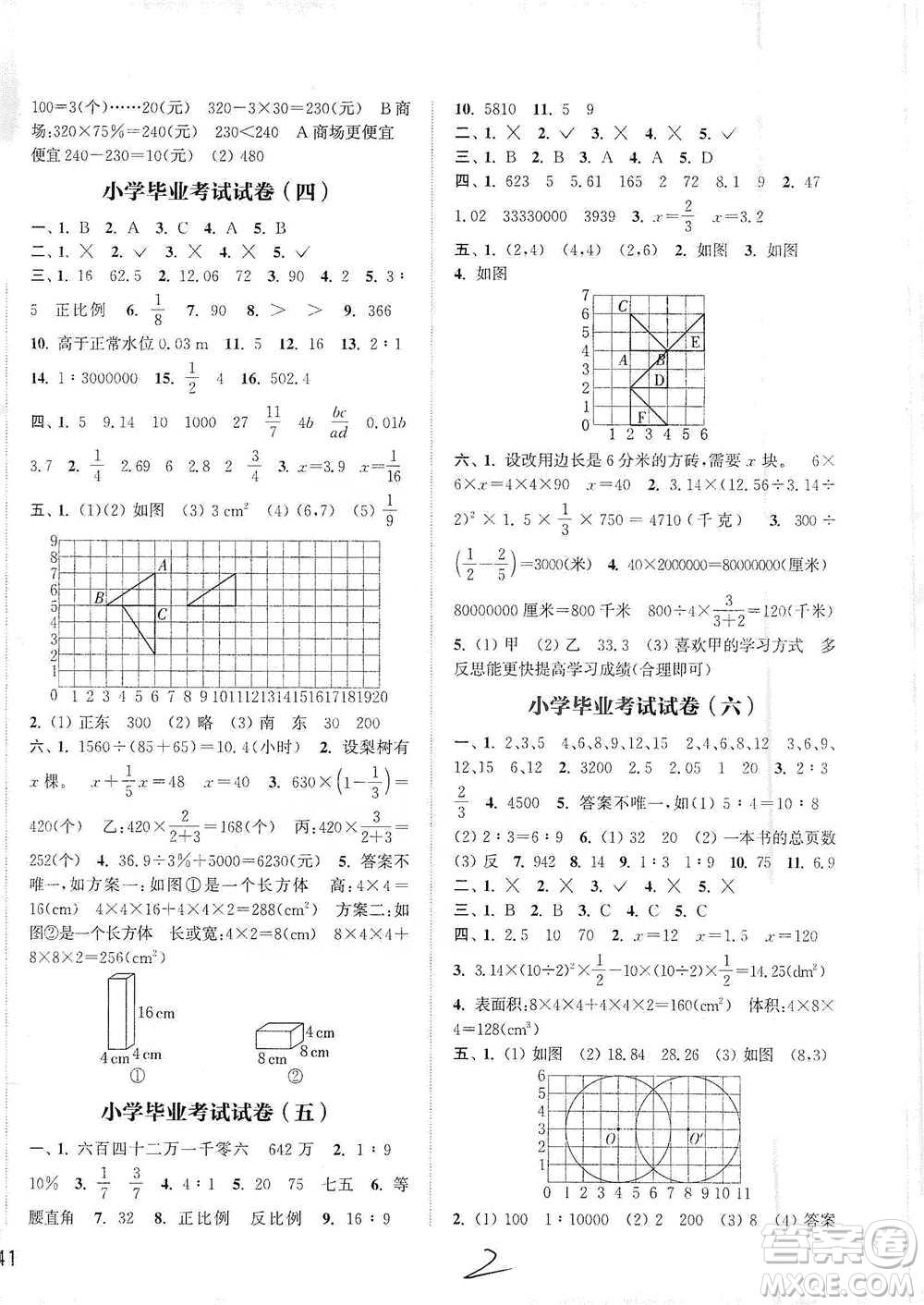 福建少年兒童出版社2021小學畢業(yè)考試試卷精編數學通用版參考答案