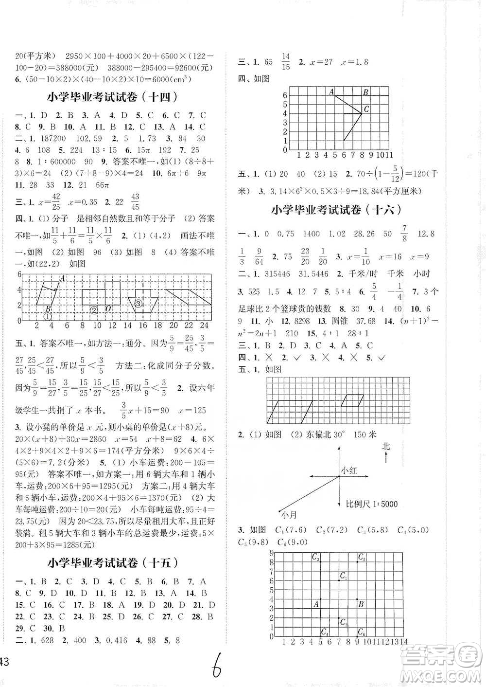 福建少年兒童出版社2021小學畢業(yè)考試試卷精編數學通用版參考答案