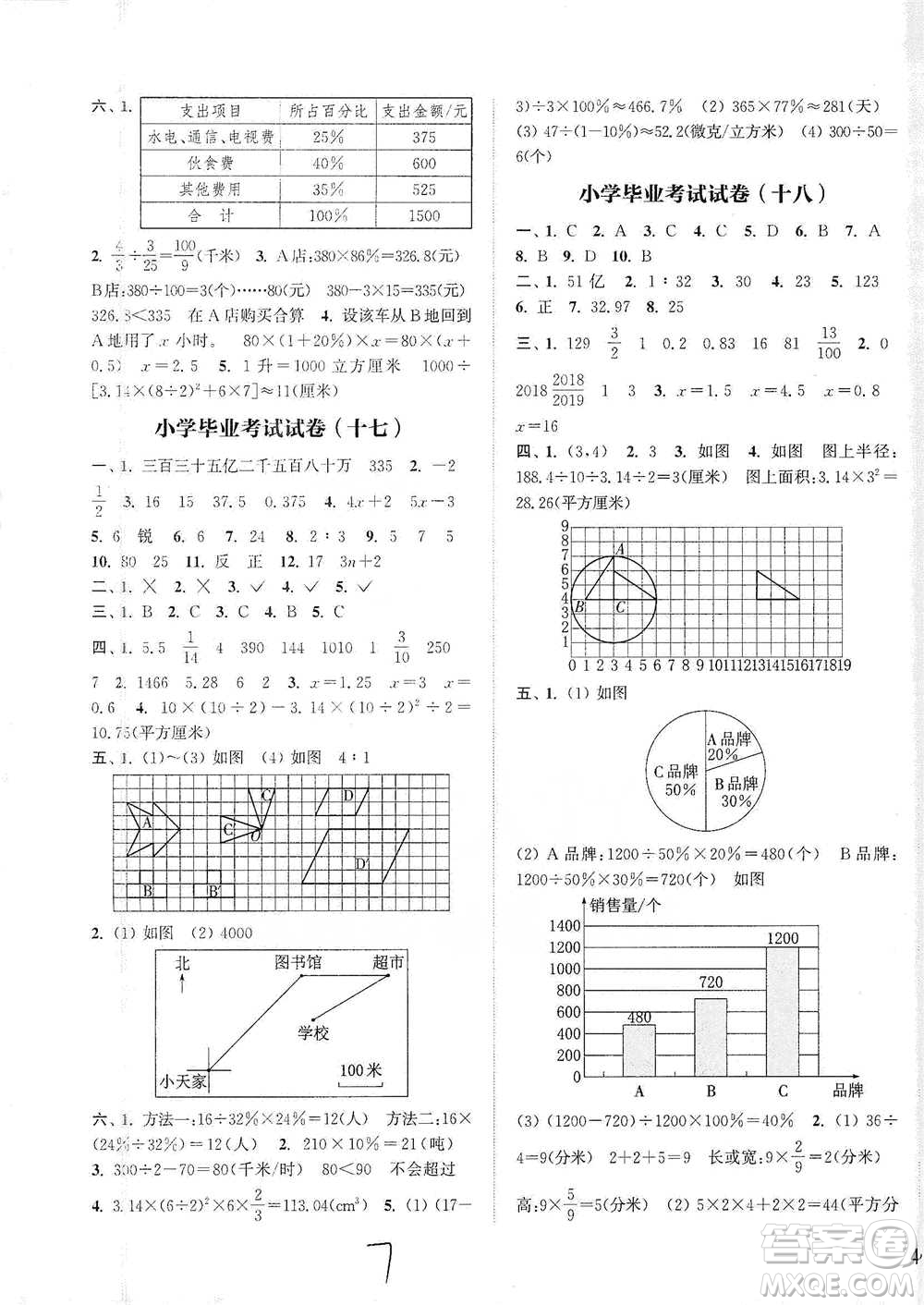 福建少年兒童出版社2021小學畢業(yè)考試試卷精編數學通用版參考答案