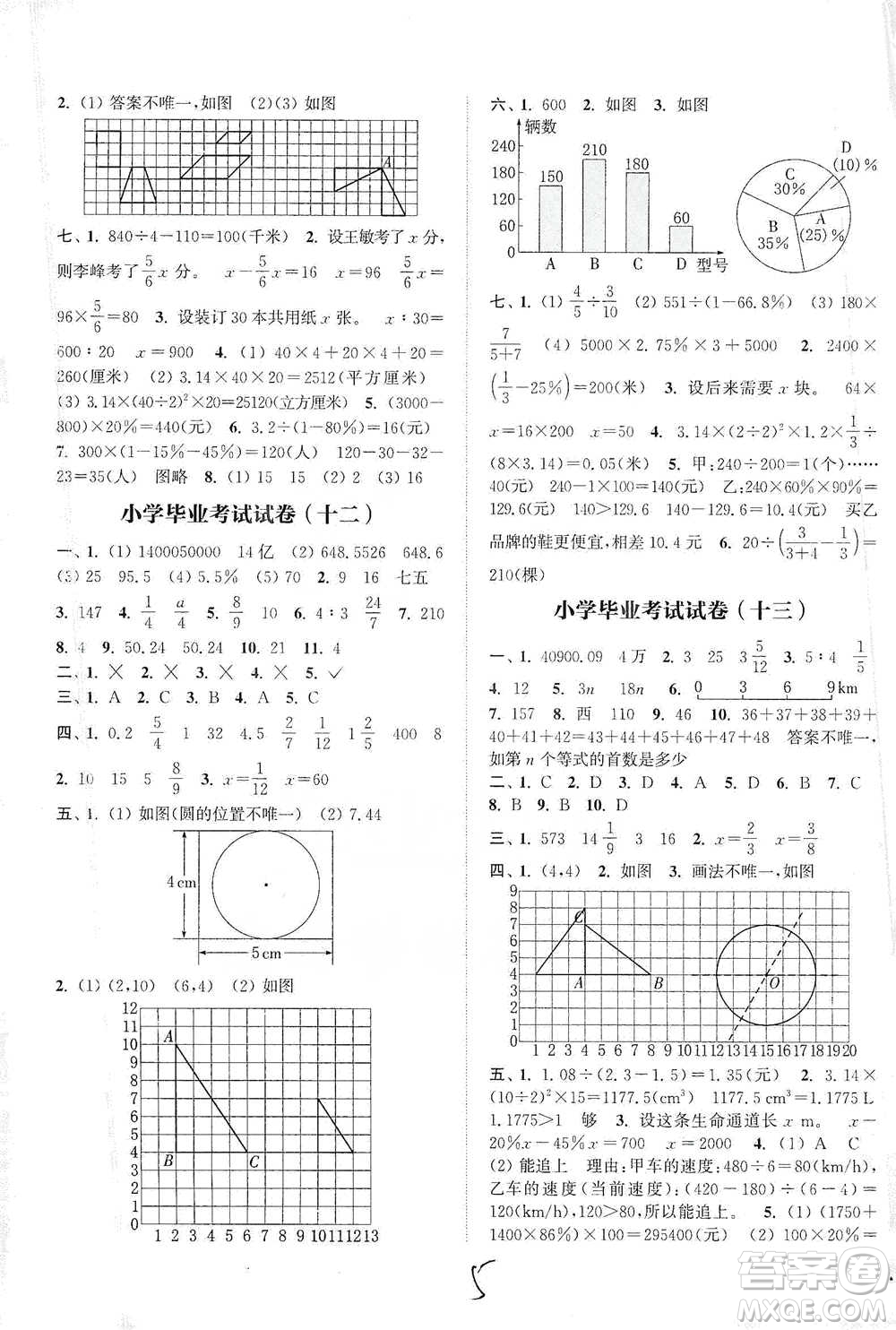 福建少年兒童出版社2021小學畢業(yè)考試試卷精編數學通用版參考答案