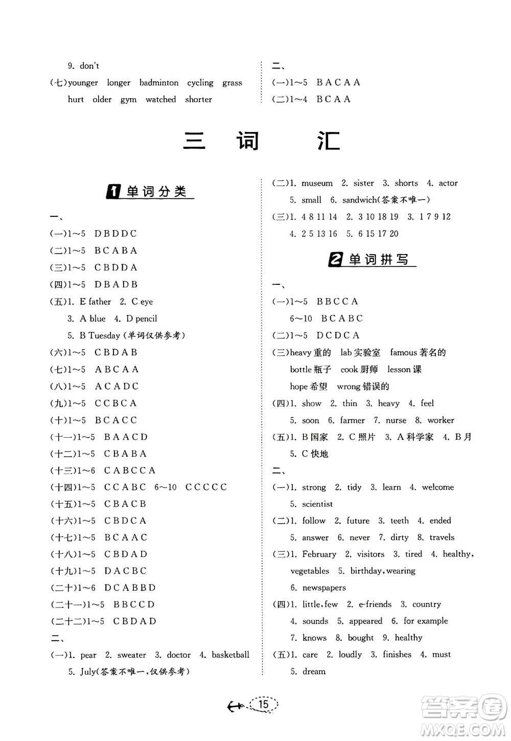 江蘇人民出版社2021小學(xué)畢業(yè)升學(xué)考試試題分類精粹英語答案