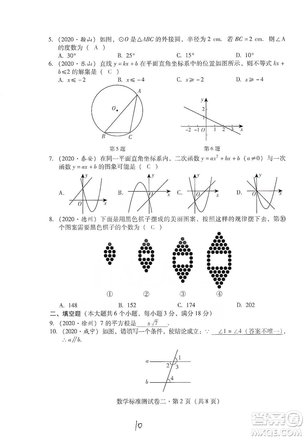 云南教育出版社2021優(yōu)佳學案云南省初中學業(yè)水平考試標準測試卷數(shù)學參考答案