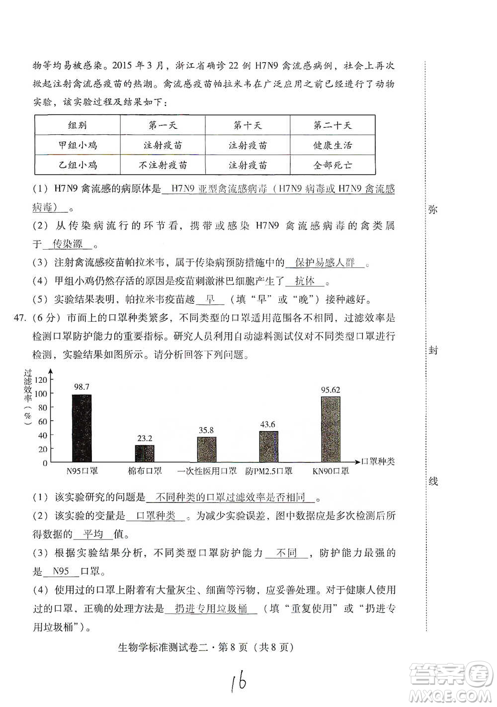 云南教育出版社2021優(yōu)佳學(xué)案云南省初中學(xué)業(yè)水平考試標(biāo)準(zhǔn)測(cè)試卷生物學(xué)參考答案