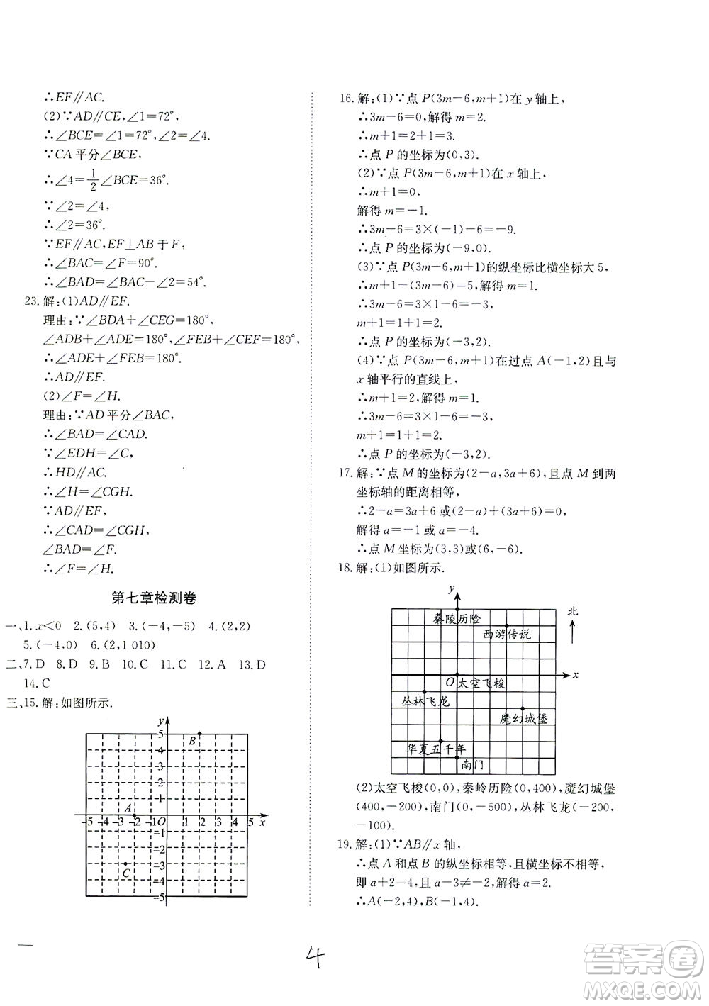 河北教育出版社2021省考標(biāo)準(zhǔn)卷七年級數(shù)學(xué)下冊人教版答案