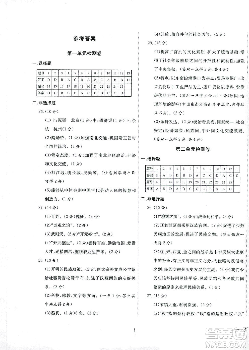 河北教育出版社2021省考標(biāo)準(zhǔn)卷七年級歷史下冊人教版答案