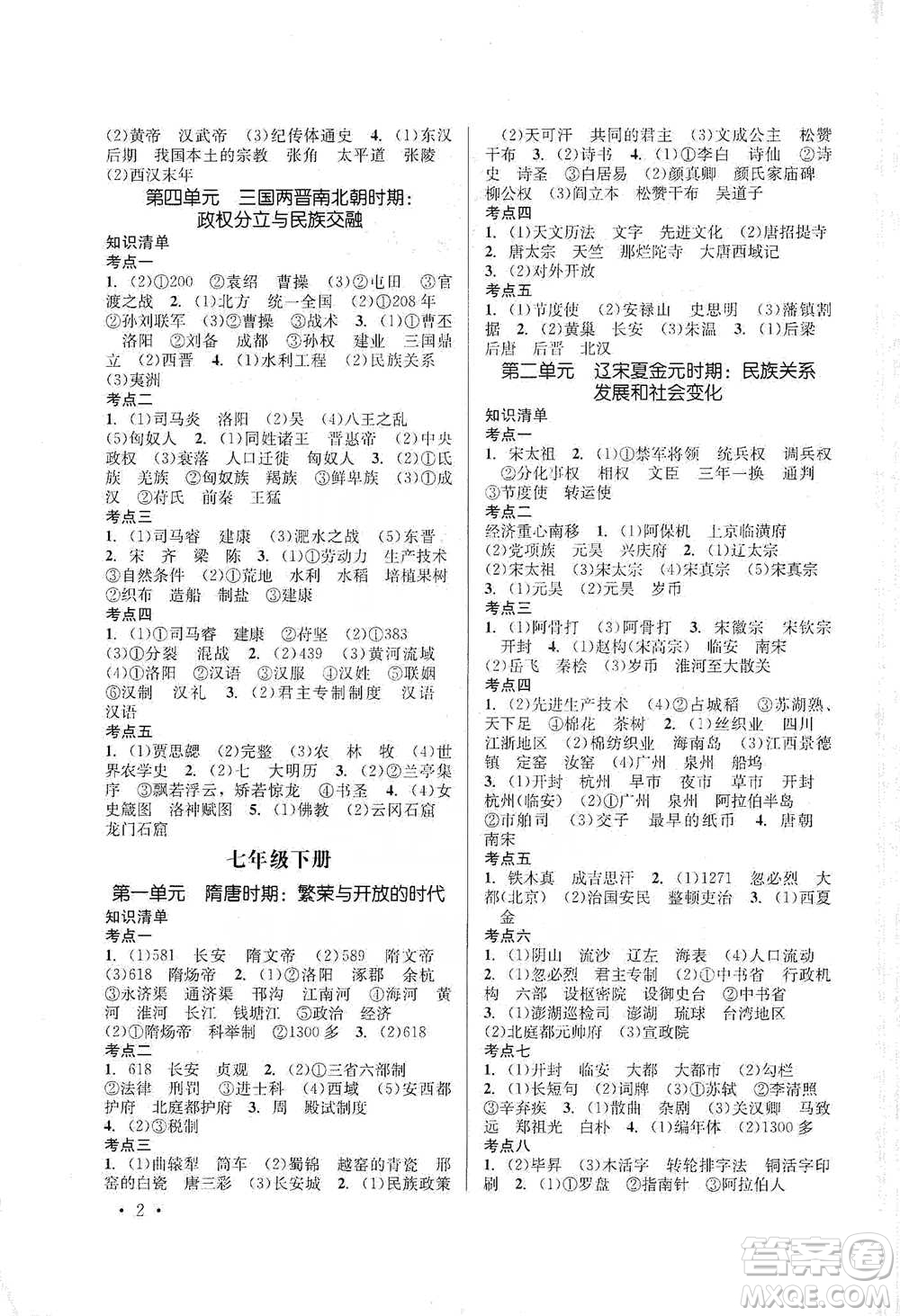 云南大學(xué)出版社2021金考點(diǎn)云南省初中學(xué)業(yè)水平考試總復(fù)習(xí)及測(cè)試歷史參考答案