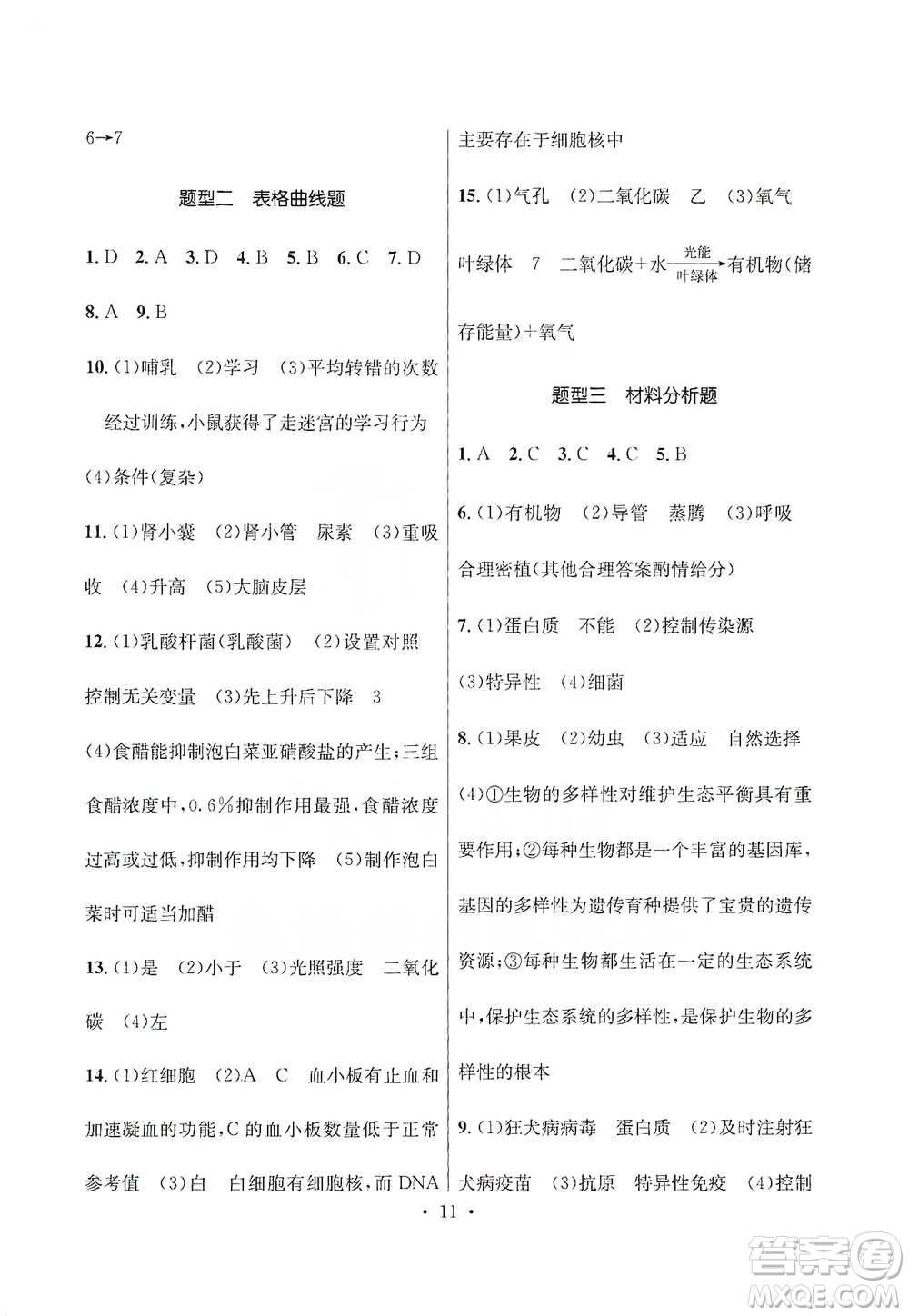 云南大學(xué)出版社2021金考點云南省初中學(xué)業(yè)水平考試總復(fù)習(xí)及測試生物學(xué)參考答案