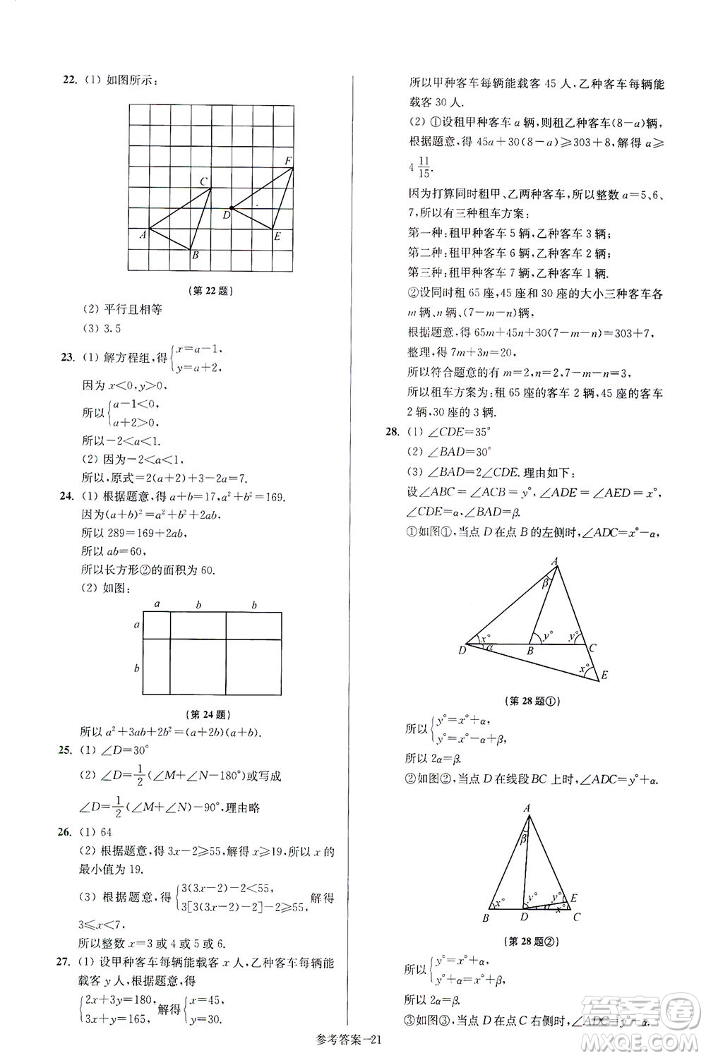 江蘇鳳凰美術(shù)出版社2021搶先起跑大試卷七年級(jí)數(shù)學(xué)下冊(cè)江蘇版答案