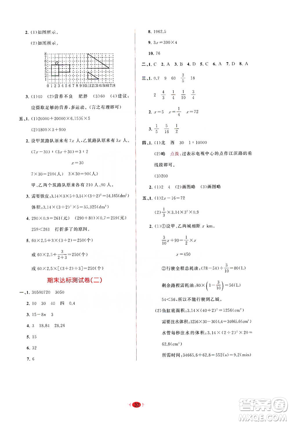 龍門書局2021三點(diǎn)一測快樂周計(jì)劃六年級下冊數(shù)學(xué)參考答案