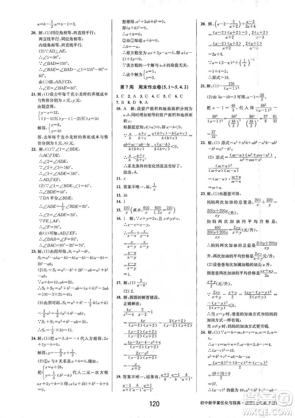 天津科學(xué)技術(shù)出版社2021初中新學(xué)案優(yōu)化與提高數(shù)學(xué)七年級(jí)下冊(cè)參考答案