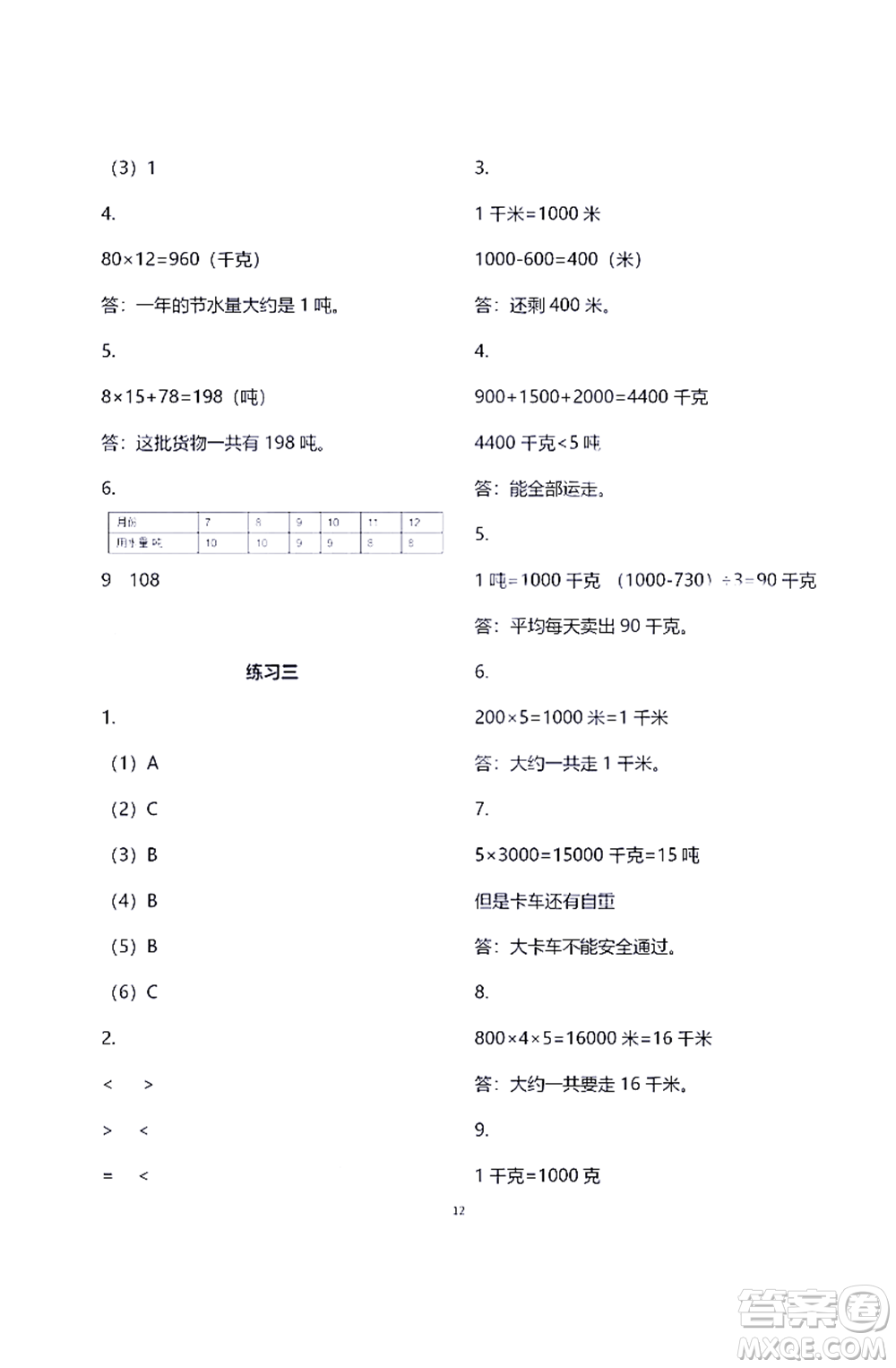 江蘇鳳凰教育出版社2021練習(xí)與測試三年級數(shù)學(xué)下冊蘇教版答案