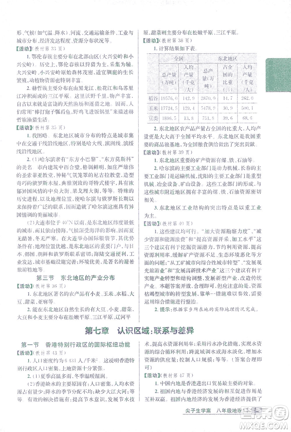 吉林人民出版社2021尖子生學(xué)案地理八年級下新課標(biāo)湘教版答案