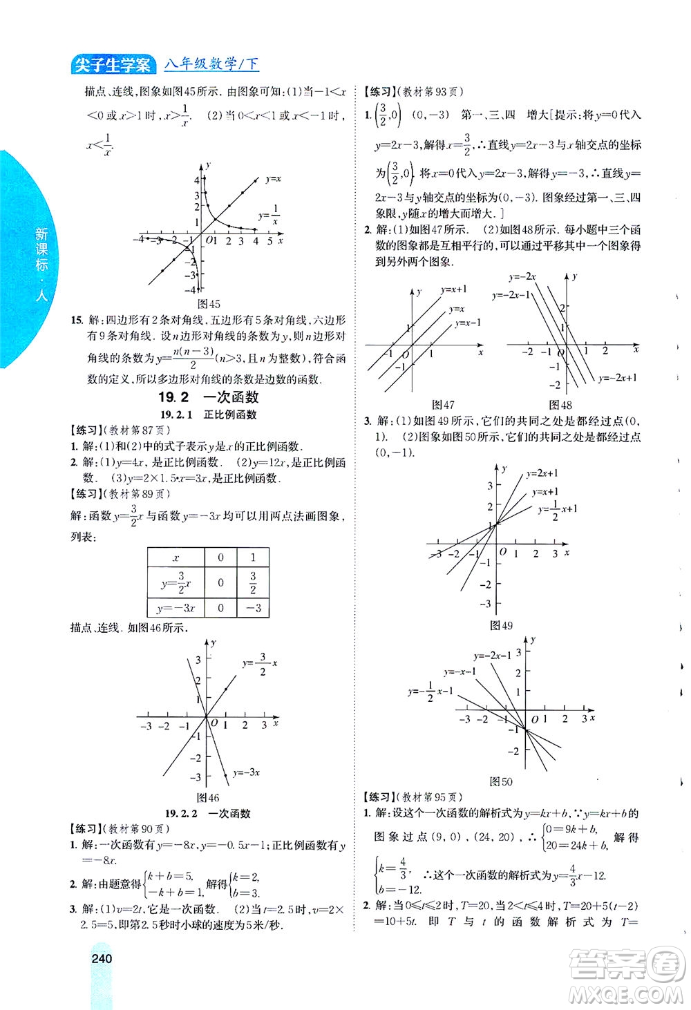 吉林人民出版社2021尖子生學(xué)案數(shù)學(xué)八年級(jí)下新課標(biāo)人教版答案