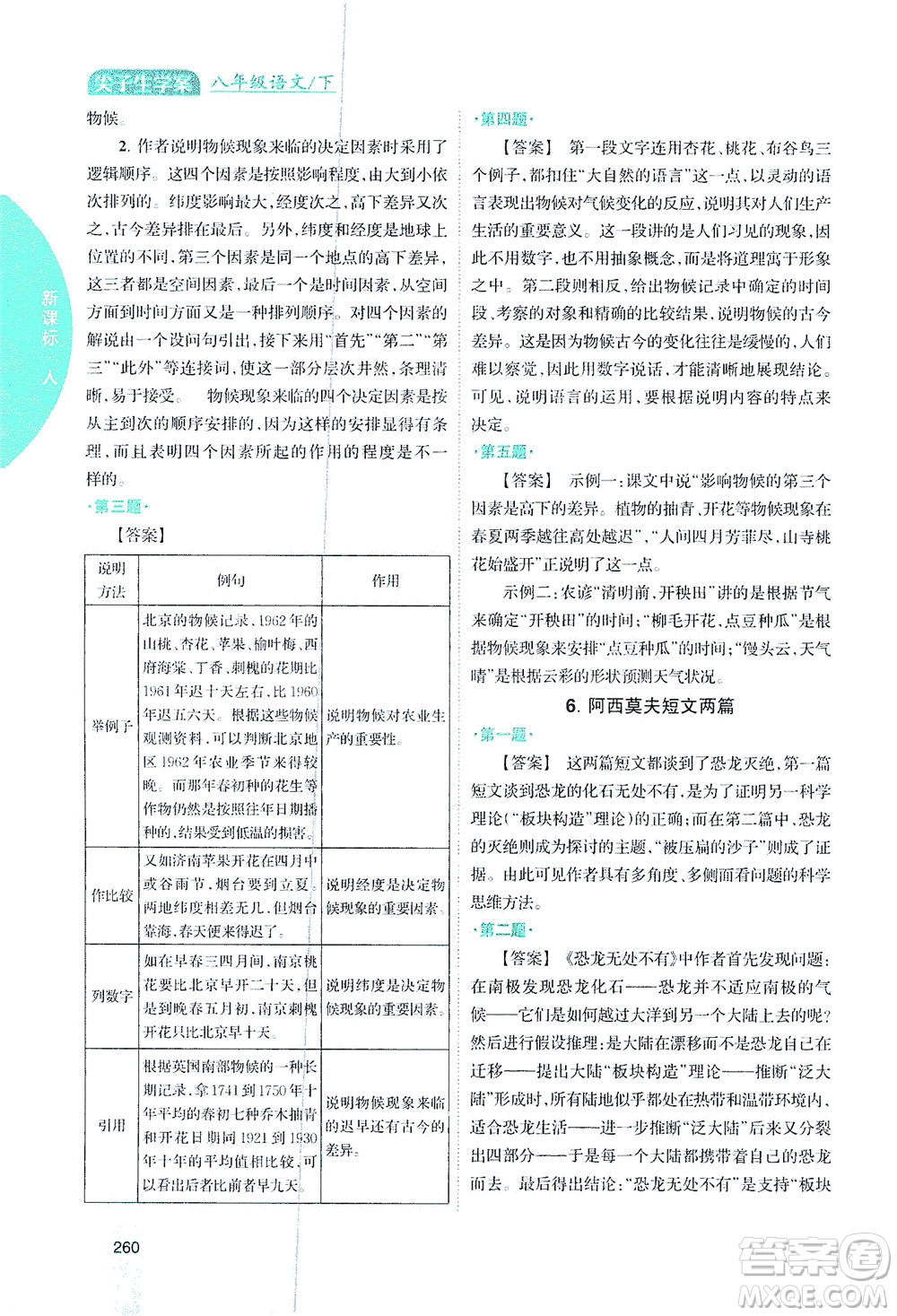 吉林人民出版社2021尖子生學(xué)案語(yǔ)文八年級(jí)下新課標(biāo)人教版答案