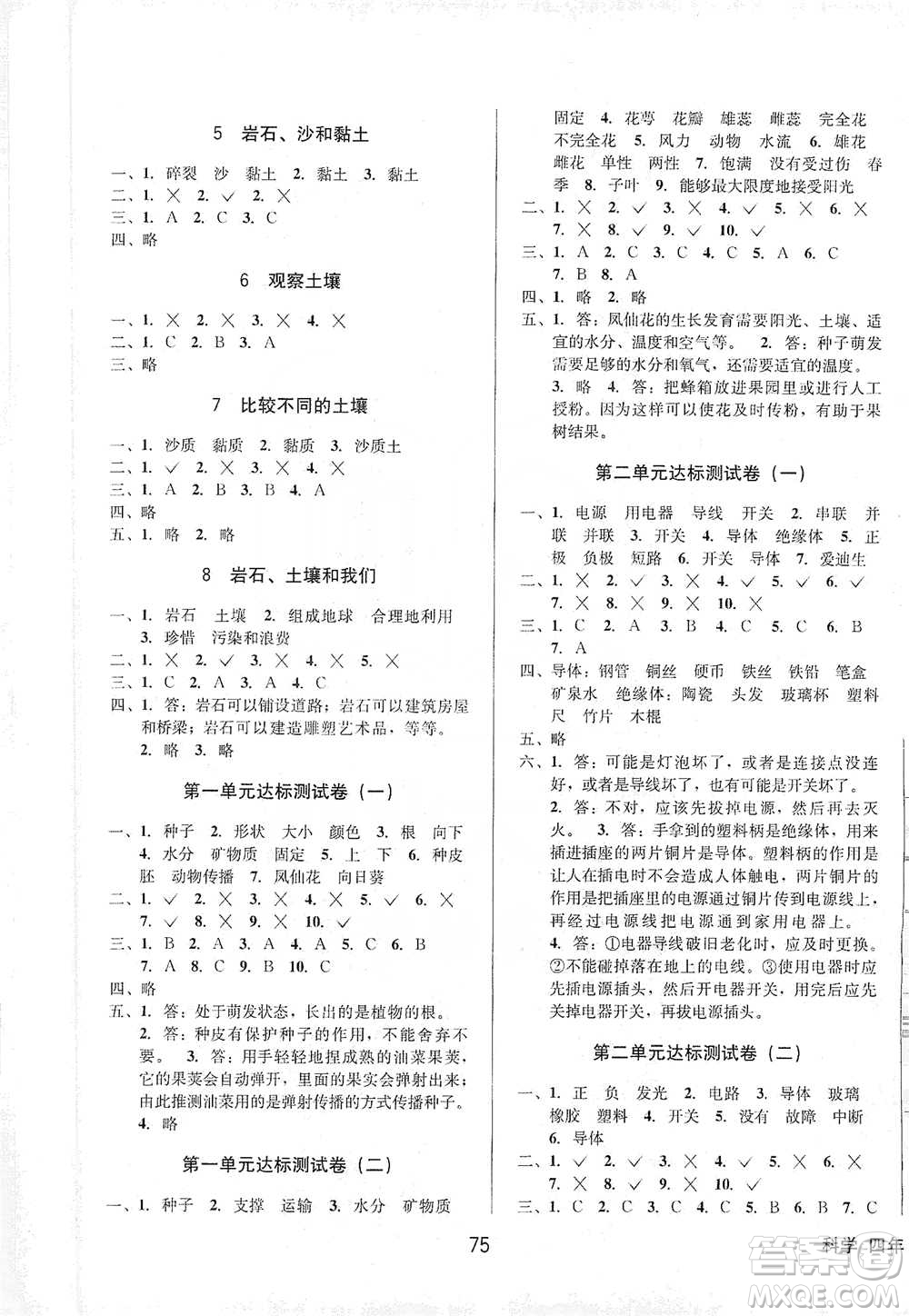 云南科技出版社2021創(chuàng)新成功學(xué)習(xí)同步導(dǎo)學(xué)四年級下冊科學(xué)教科版參考答案