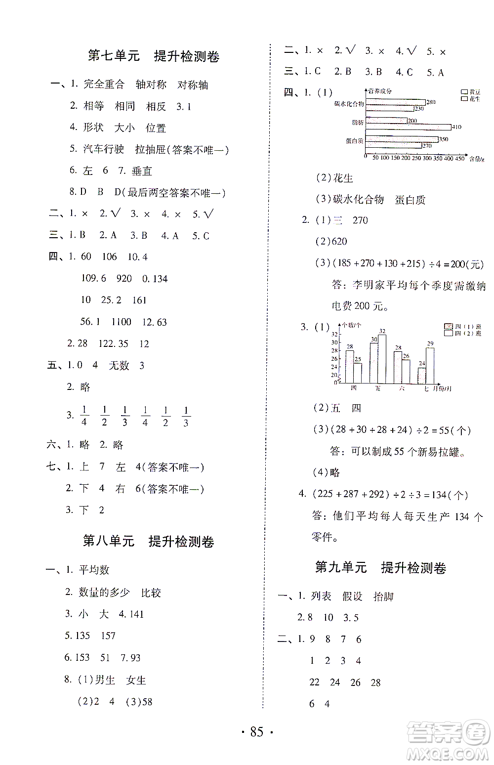 內(nèi)蒙古少年兒童出版社2021本土第1卷四年級數(shù)學(xué)下冊人教版答案