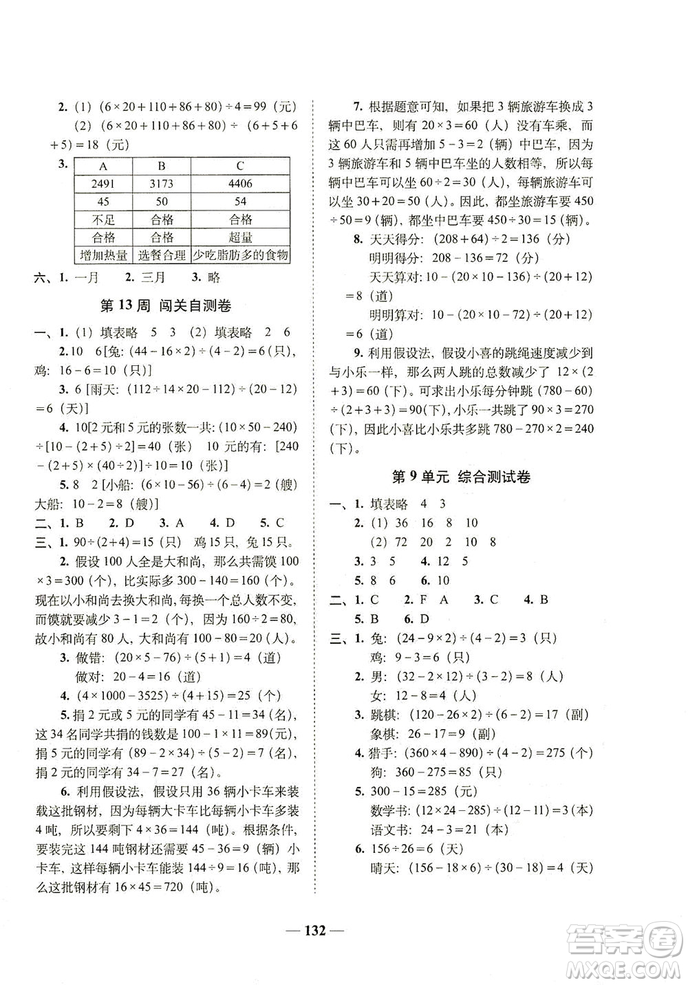 長春出版社2021A+全程練考卷四年級數學下冊人教版答案