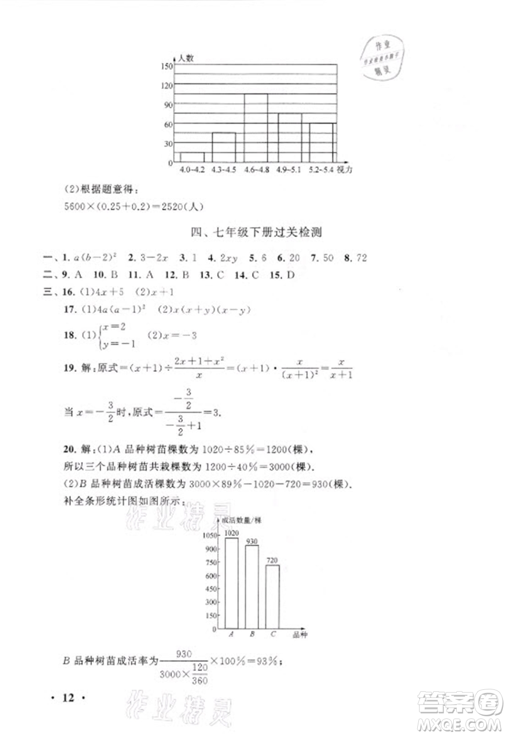 安徽人民出版社2021初中版暑假大串聯(lián)數(shù)學(xué)七年級(jí)浙江教育教材適用答案