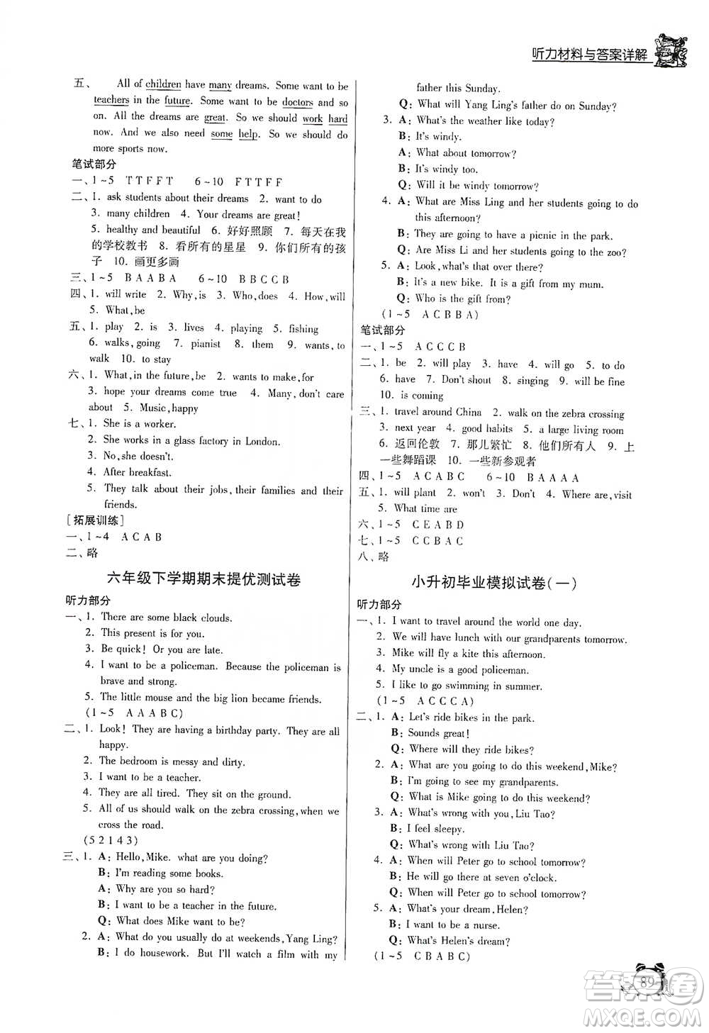 江蘇人民出版社2021實驗班提優(yōu)輔導(dǎo)教程六年級下冊英語譯林版參考答案