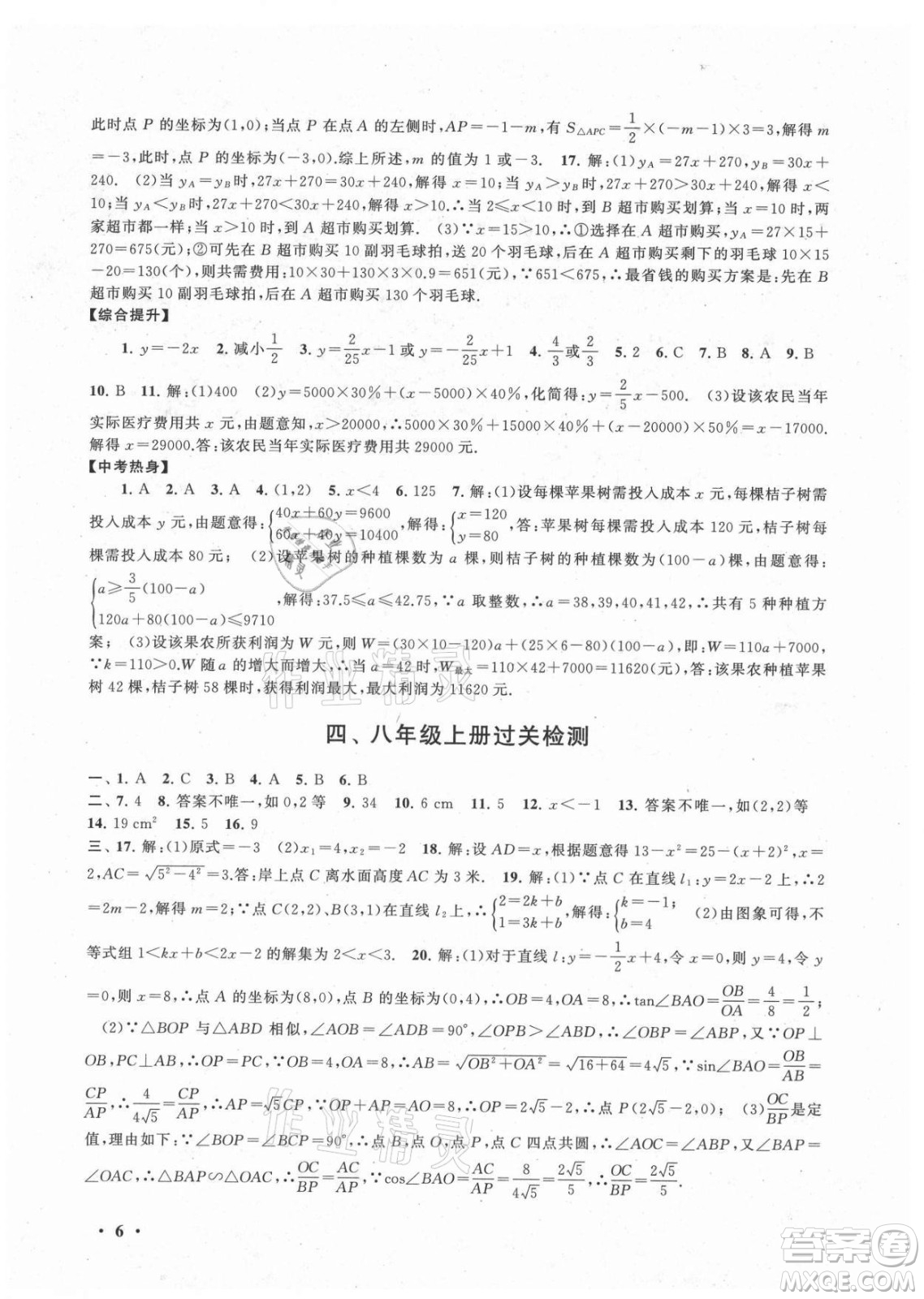 安徽人民出版社2021初中版暑假大串聯(lián)數(shù)學(xué)八年級江蘇科技教材適用答案