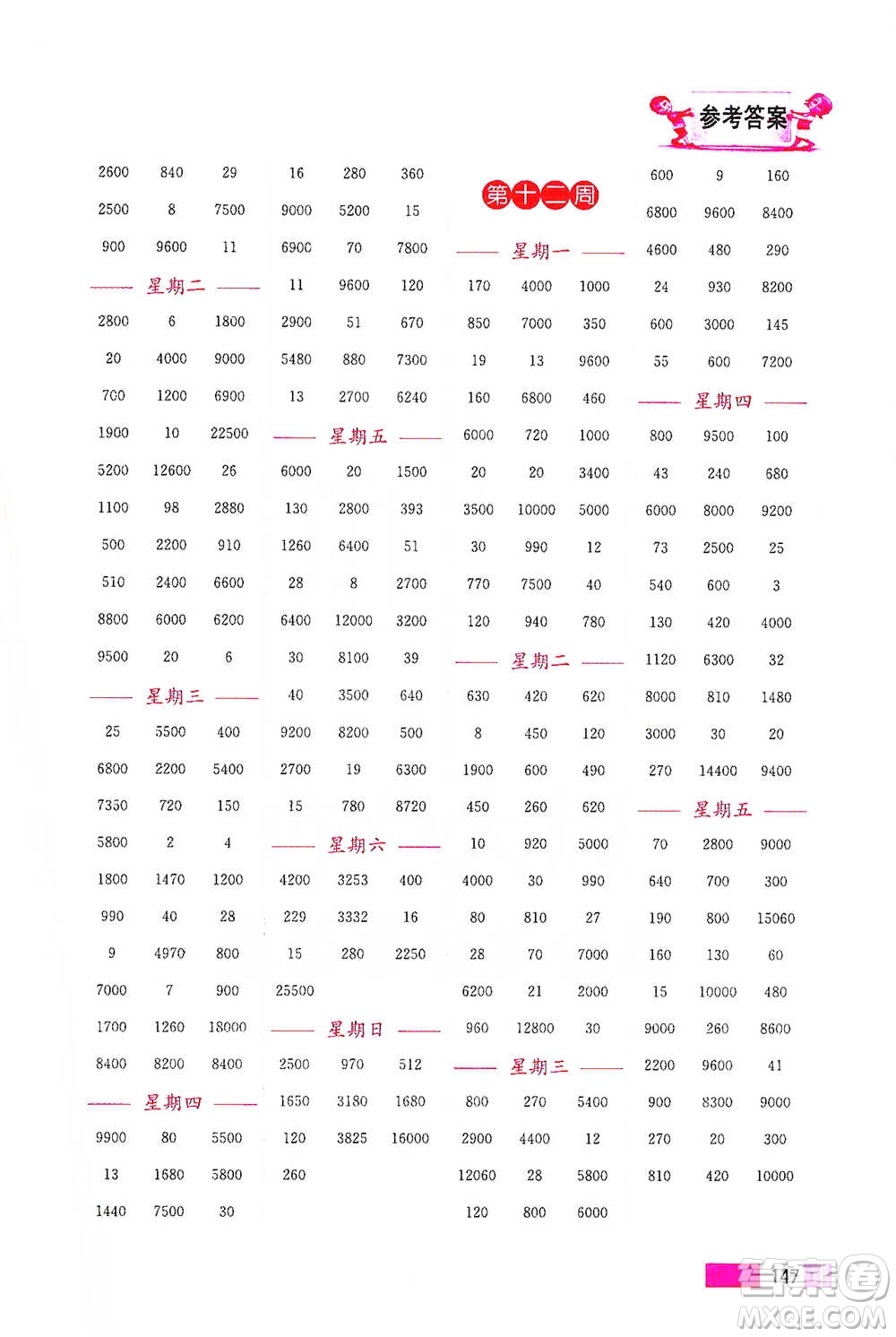 江蘇鳳凰美術(shù)出版社2021超能學(xué)典小學(xué)數(shù)學(xué)計算高手四年級下冊江蘇版參考答案