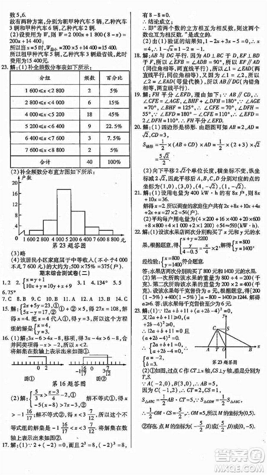 云南美術出版社2021本土假期總復習暑假七年級數(shù)學人教版參考答案