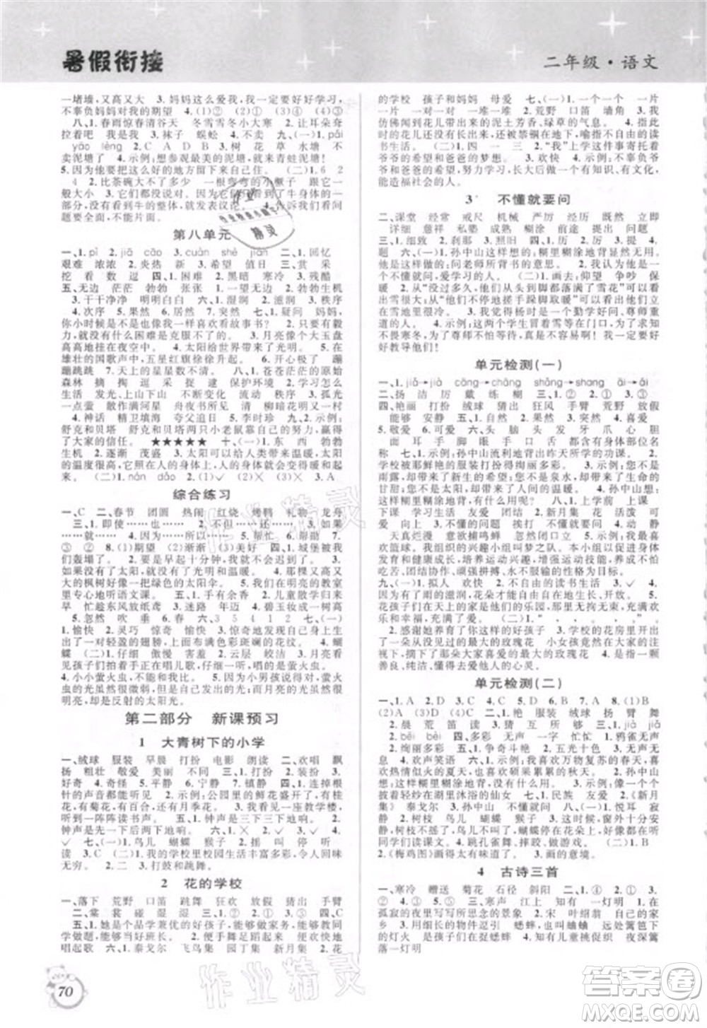 安徽人民出版社2021第三學(xué)期暑假銜接語(yǔ)文二年級(jí)人教版答案