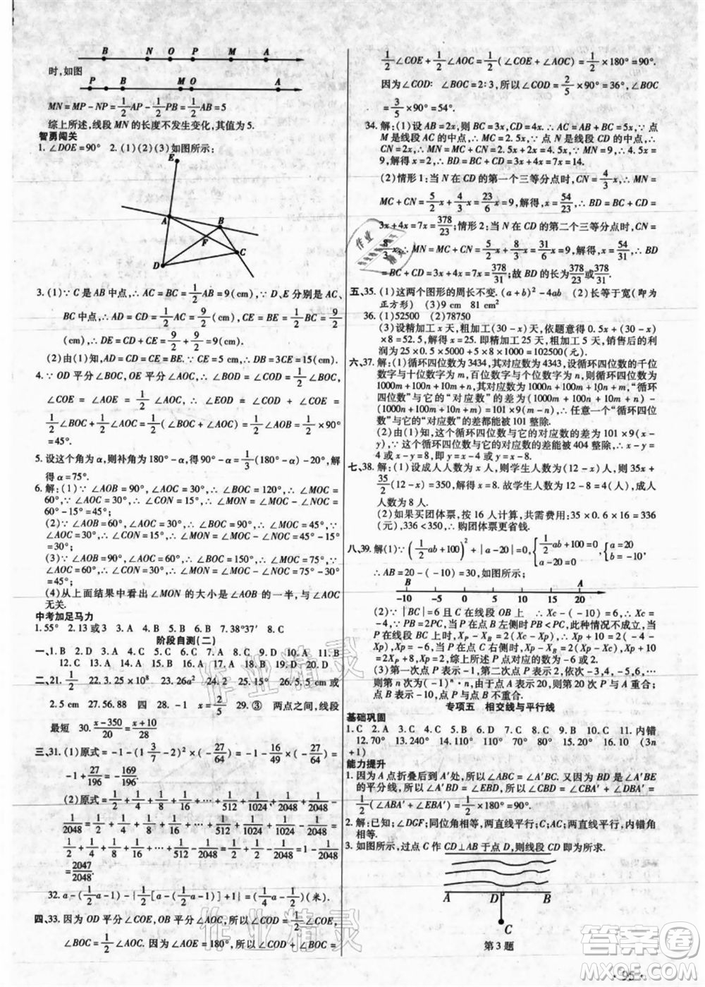 吉林教育出版社2021教材首選銜接教材年度復(fù)習(xí)七年級數(shù)學(xué)答案