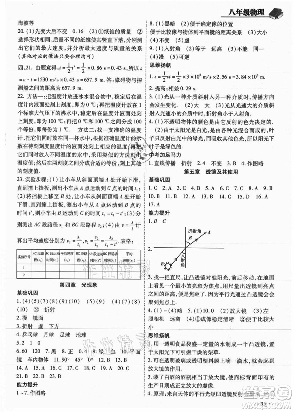 吉林教育出版社2021教材首選銜接教材年度復(fù)習(xí)八年級物理答案