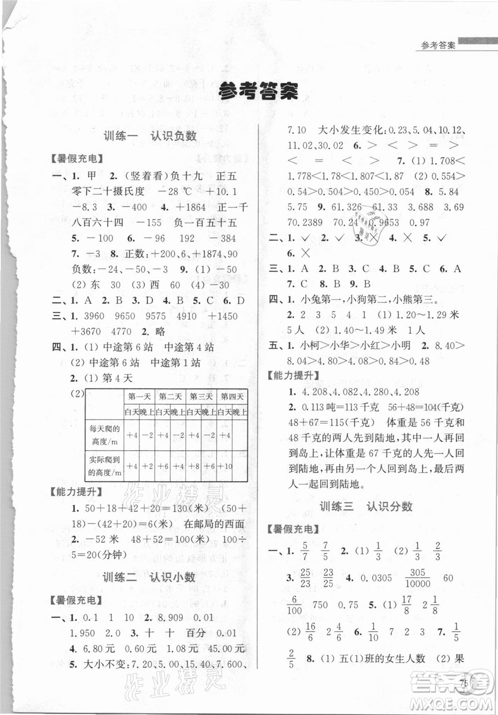 江蘇鳳凰少年兒童出版社2021小學數(shù)學暑假接力棒五升六年級江蘇版答案