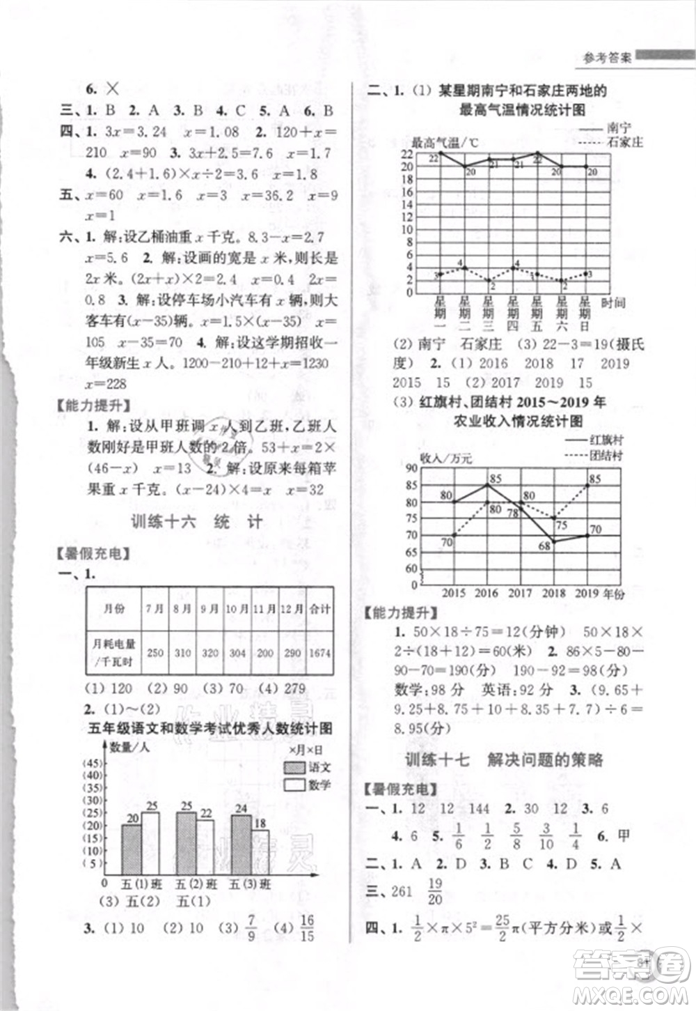 江蘇鳳凰少年兒童出版社2021小學數(shù)學暑假接力棒五升六年級江蘇版答案