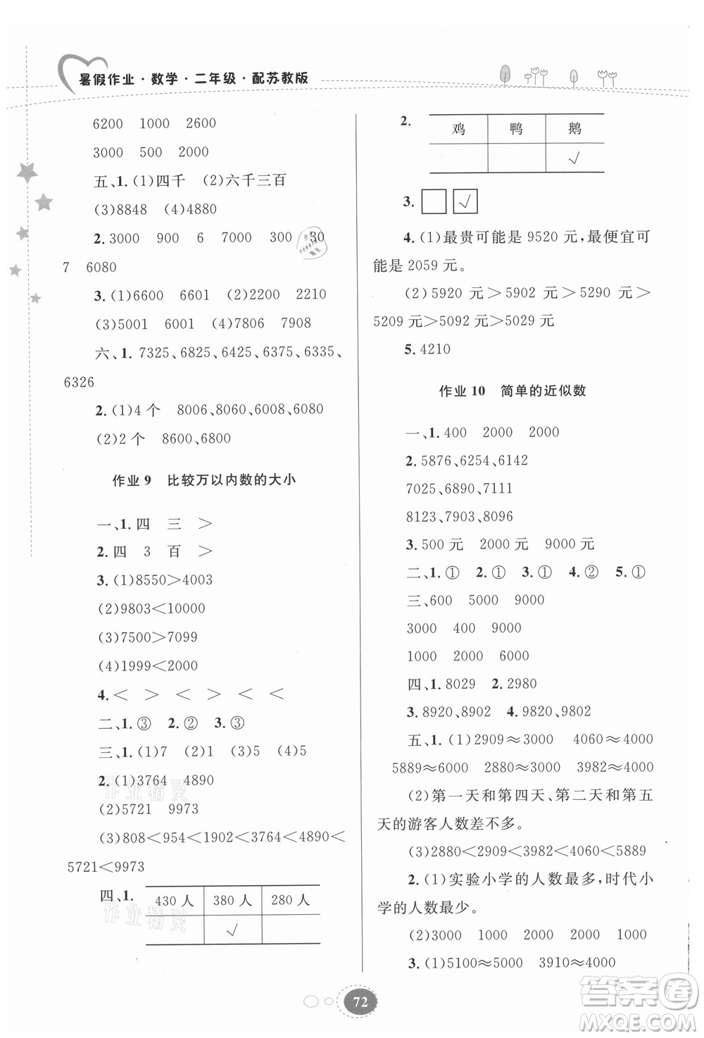 貴州人民出版社2021暑假作業(yè)二年級數學蘇教版答案