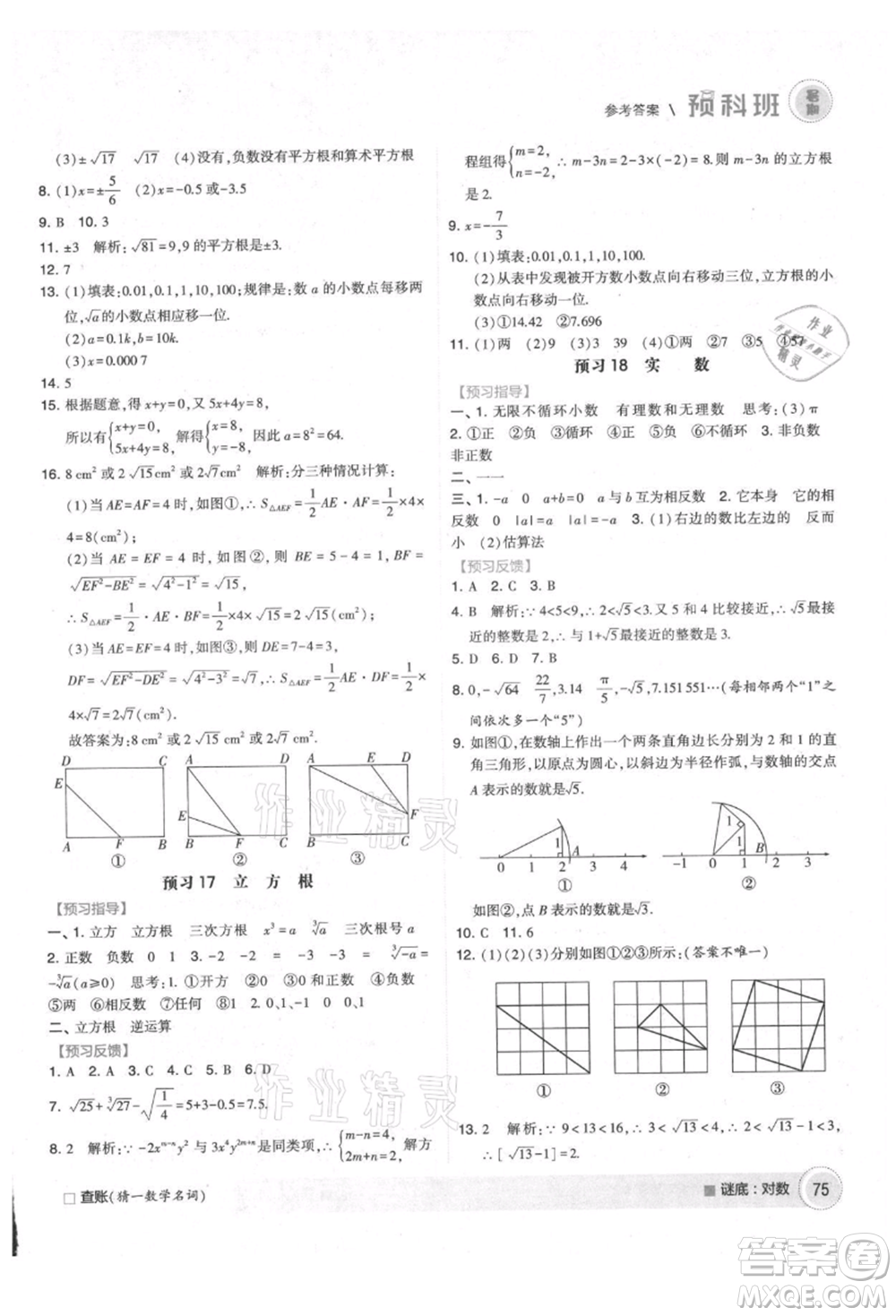 寧夏人民教育出版社2021經綸學典暑期預科班七年級數學江蘇版參考答案