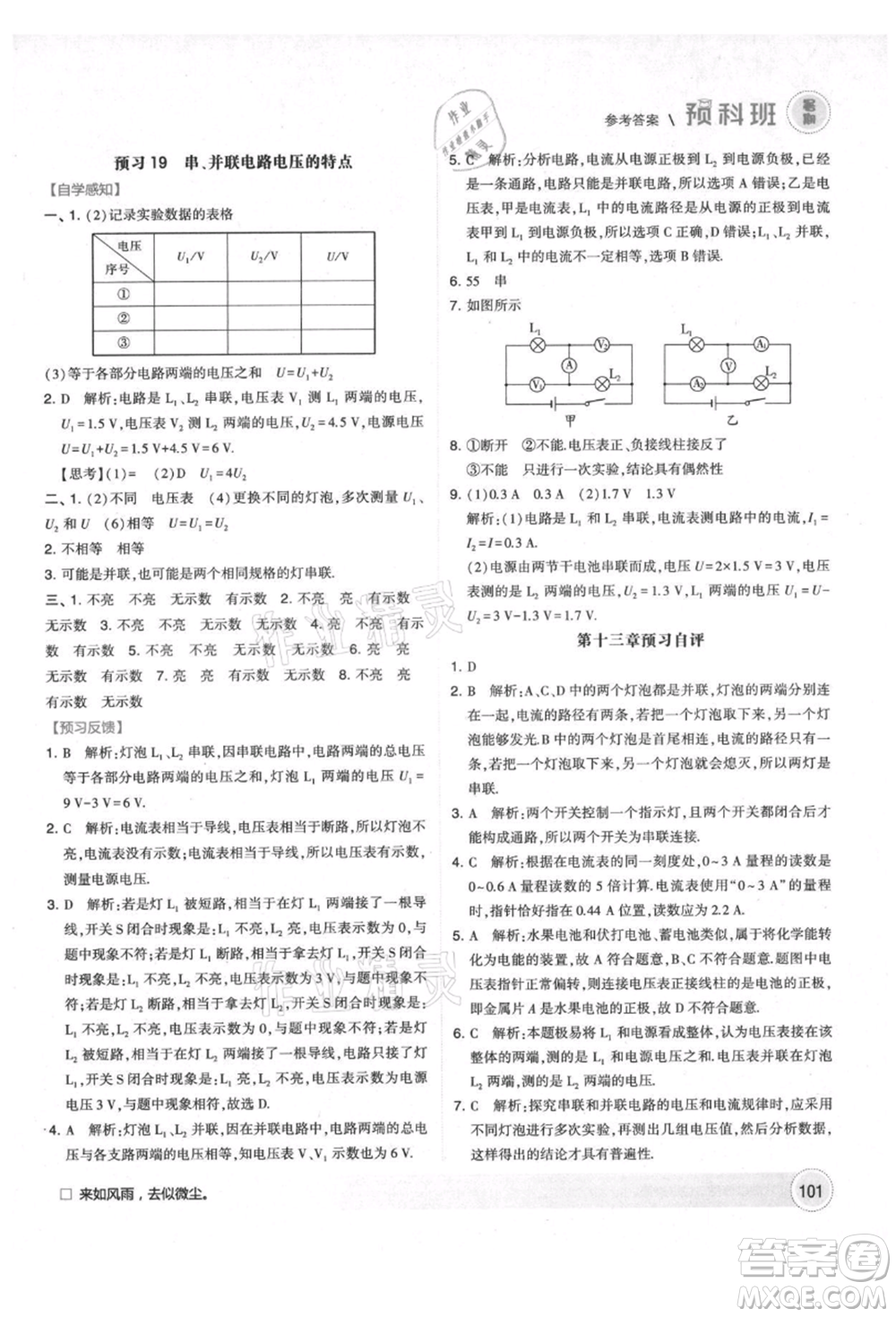 寧夏人民教育出版社2021經(jīng)綸學(xué)典暑期預(yù)科班八年級物理江蘇版參考答案