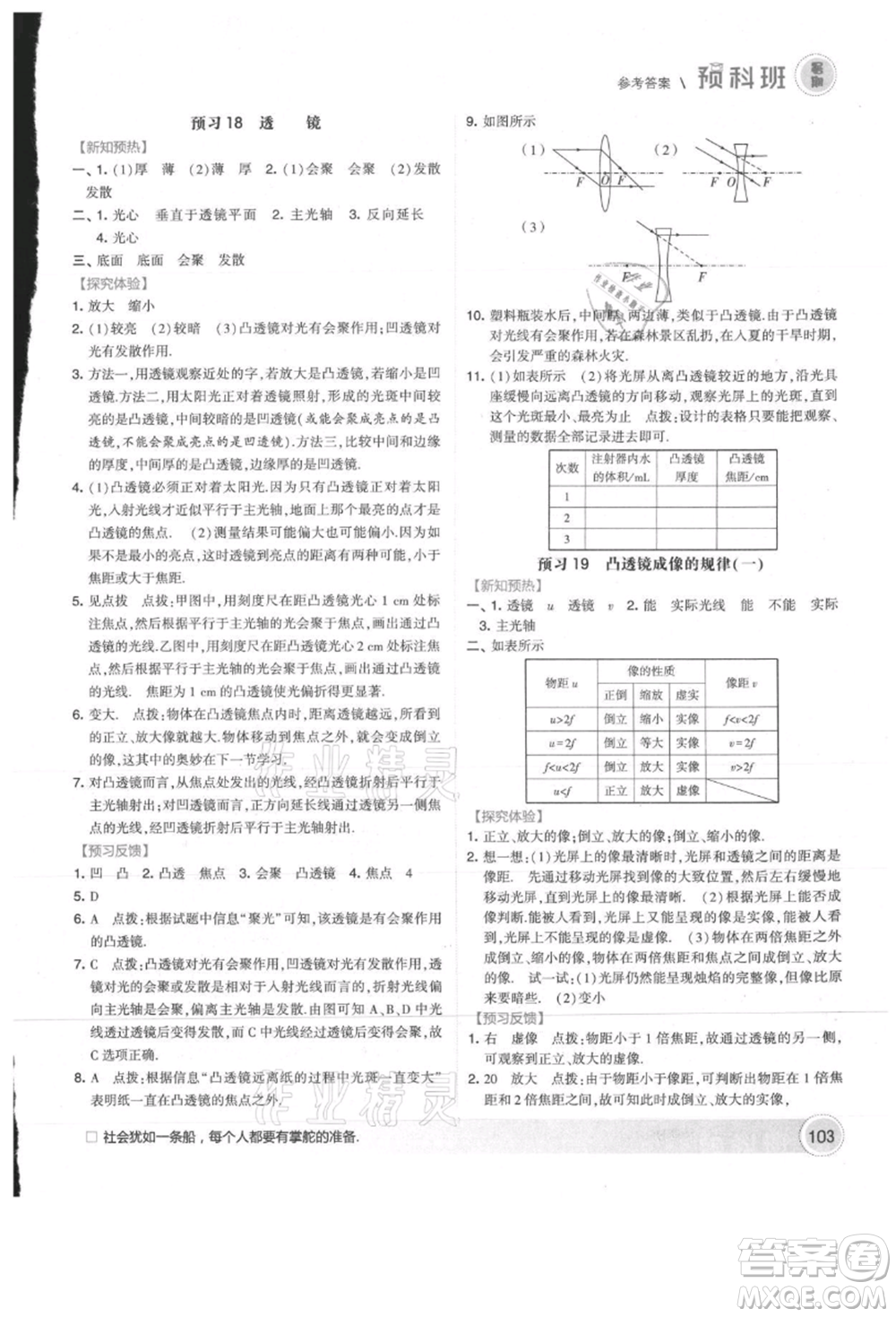 寧夏人民教育出版社2021經(jīng)綸學典暑期預科班七年級物理江蘇版參考答案