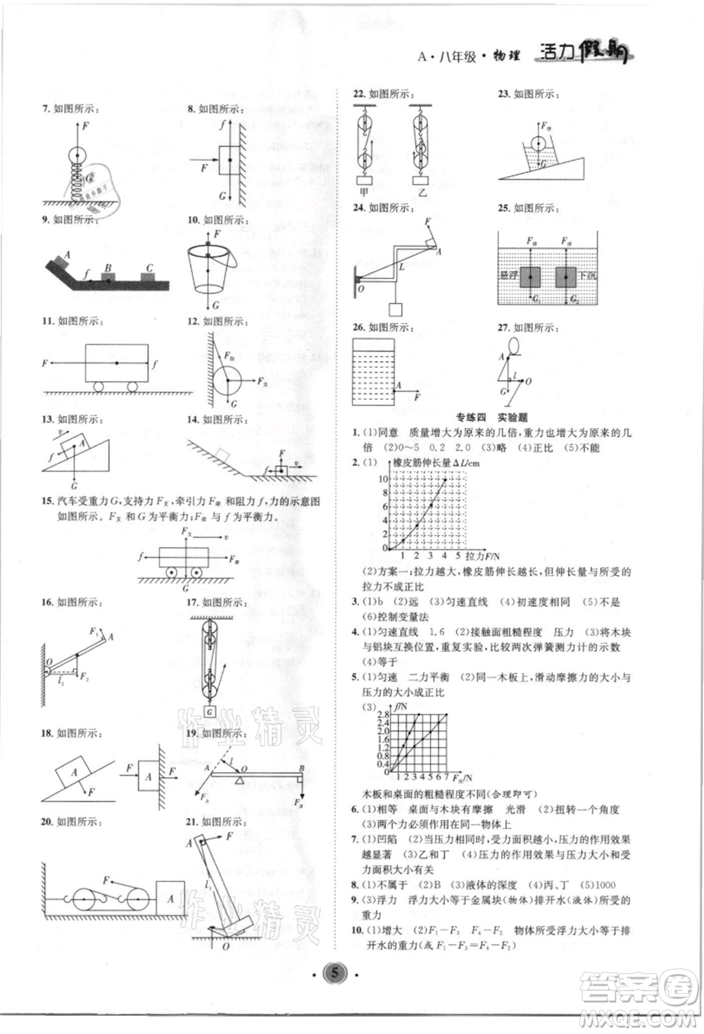 沈陽出版社2021活力假期學(xué)期總復(fù)習八年級物理人教版參考答案