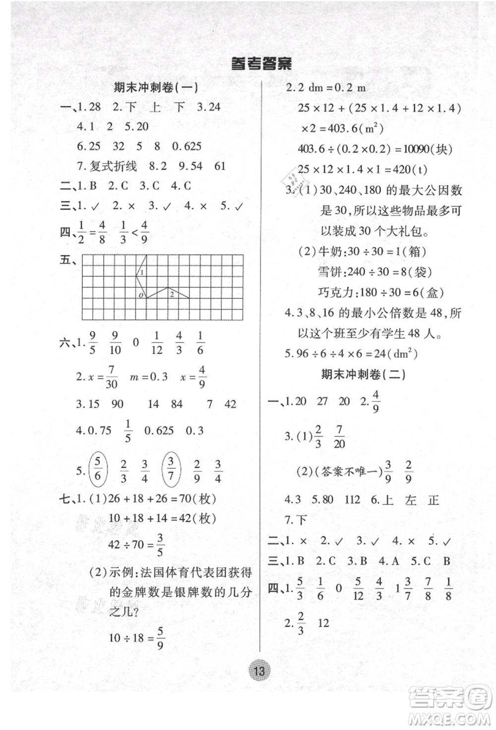 武漢大學(xué)出版社2021培優(yōu)小狀元暑假作業(yè)五年級數(shù)學(xué)人教版參考答案