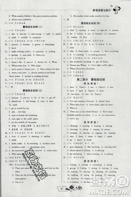 江蘇人民出版社2021實驗班提優(yōu)訓(xùn)練暑假銜接英語五升六年級YL譯林版答案