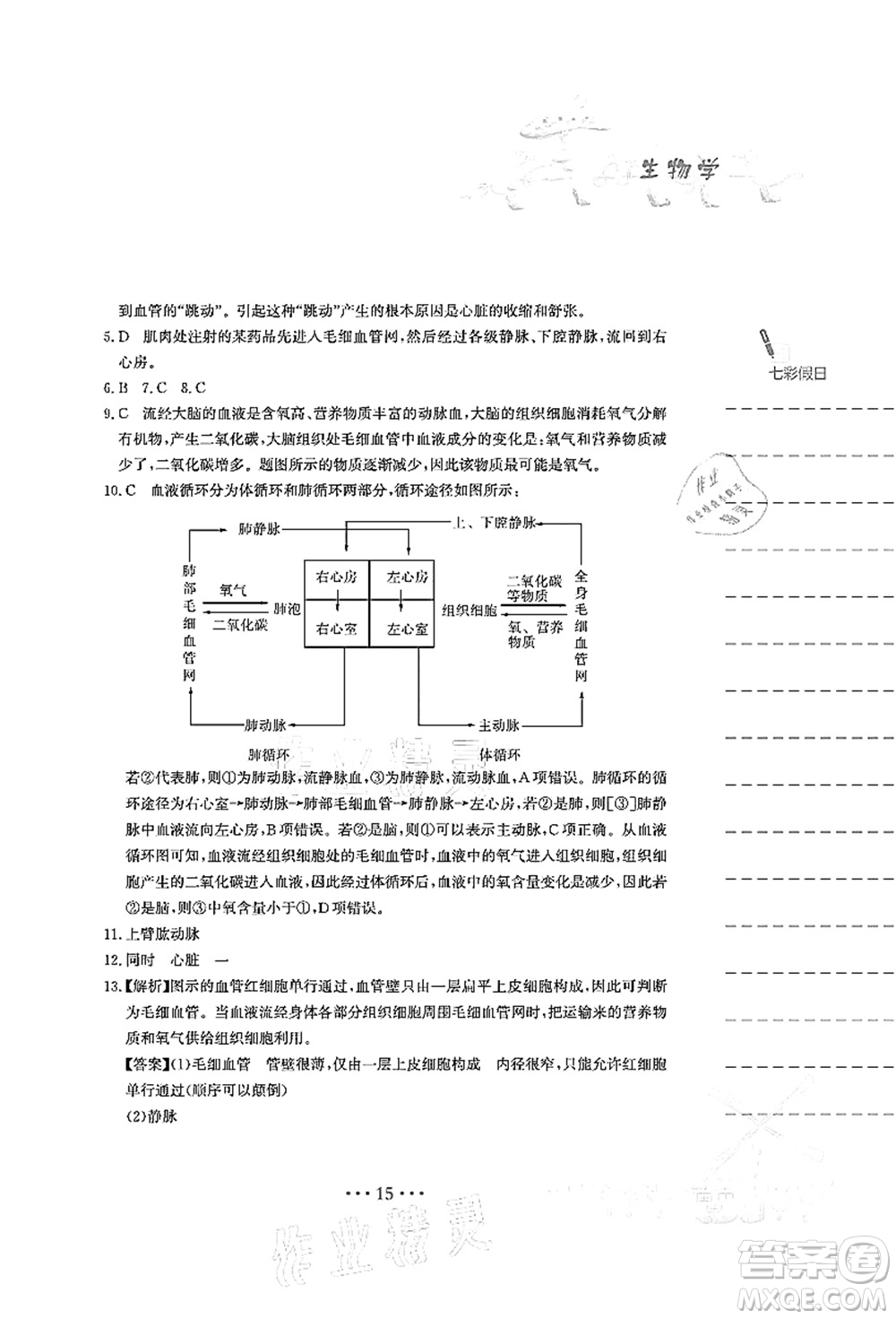 安徽教育出版社2021暑假作業(yè)七年級(jí)生物人教版答案