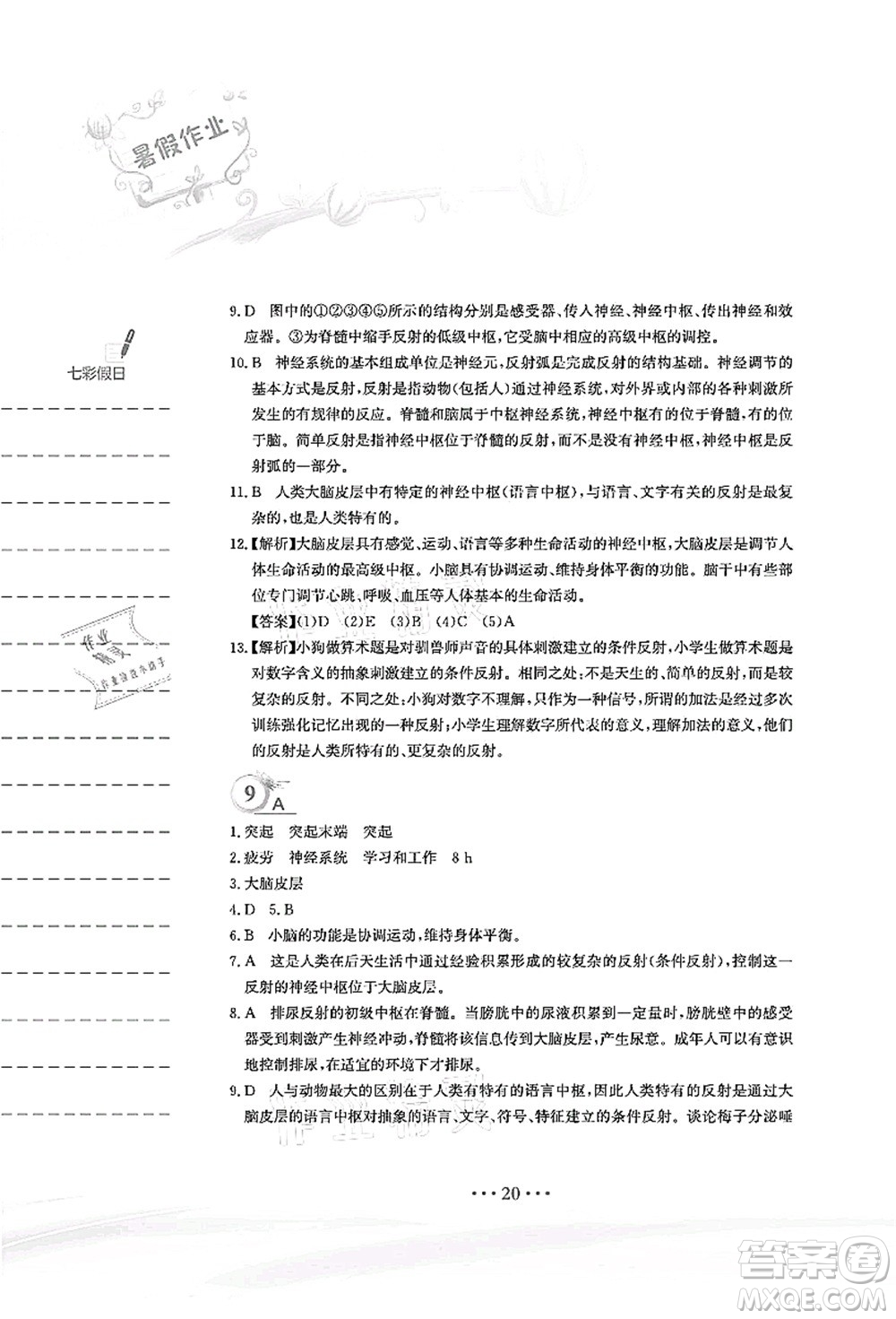 安徽教育出版社2021暑假作業(yè)七年級(jí)生物北師大版答案