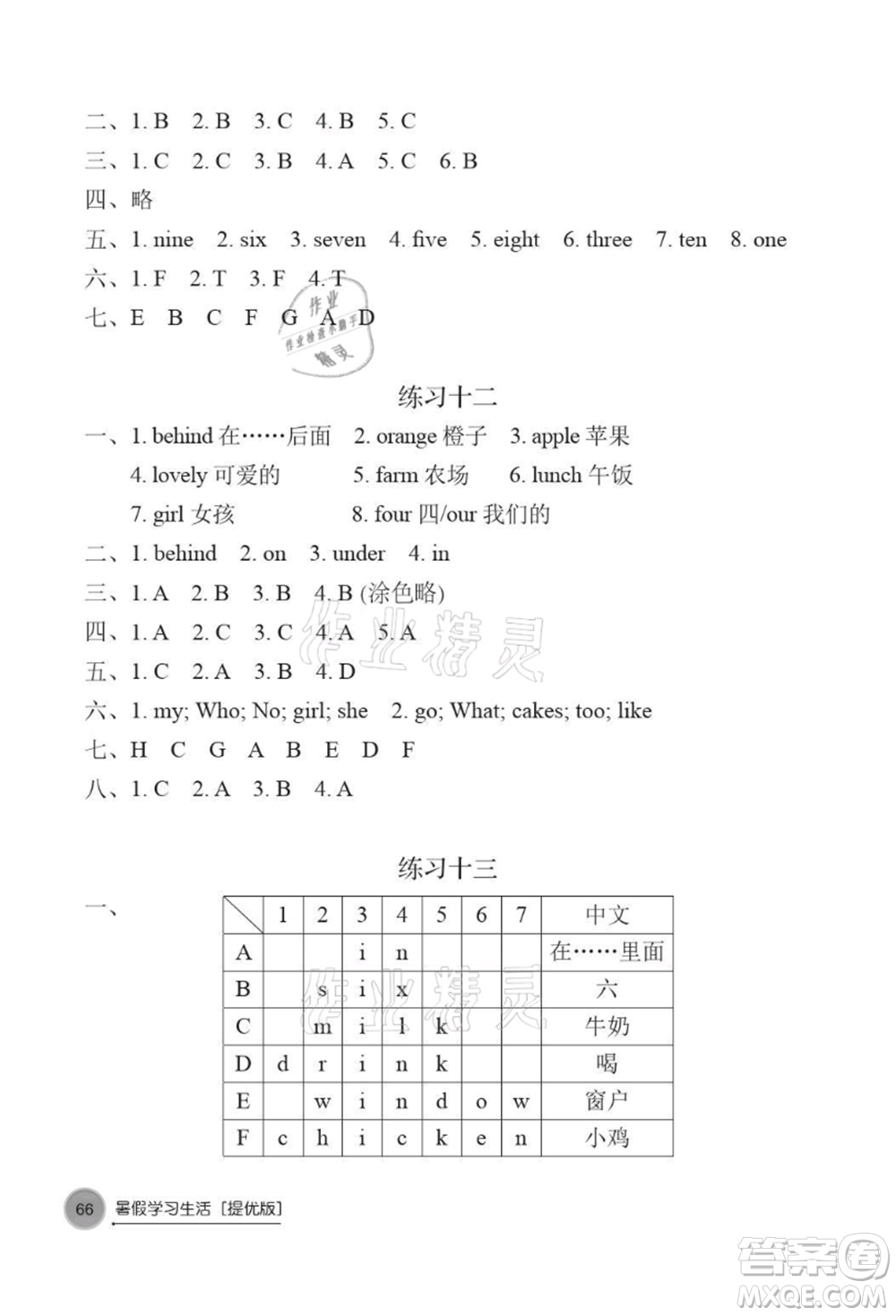 譯林出版社2021暑假學(xué)習(xí)生活小學(xué)三年級英語提優(yōu)版參考答案