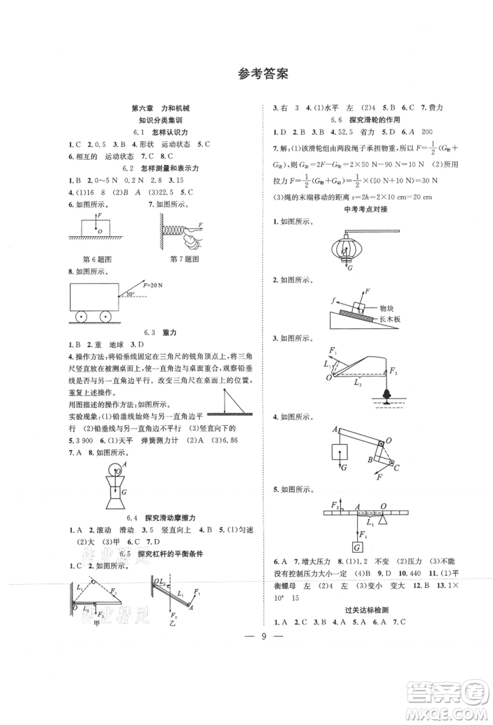 希望出版社2021暑假訓(xùn)練營學(xué)年總復(fù)習(xí)八年級物理滬粵版參考答案