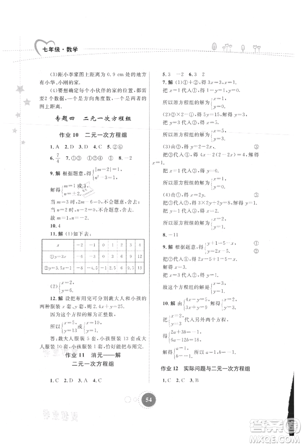 內(nèi)蒙古教育出版社2021暑假作業(yè)七年級數(shù)學參考答案